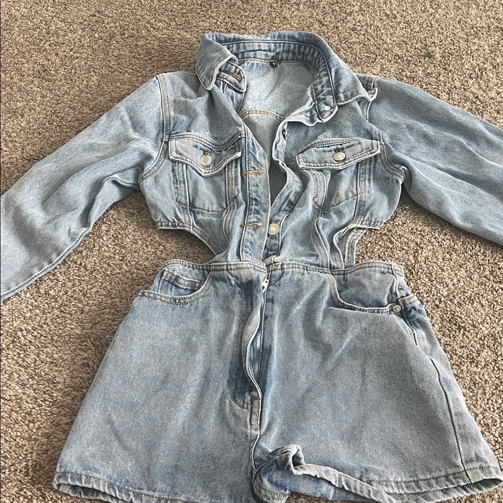PrettyLittleThing Light Blue Denim Jumpsuit